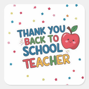 Sticker Carré Merci Retour à l'école Enseignant Apple
