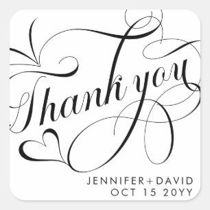 Sticker Carré Merci romantique Calligraphie Script Mariage Favo