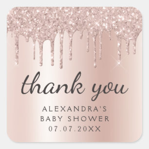 Sticker Carré Merci Rose Gold Glitter Girly Baby Douche