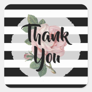 Sticker Carré Merci Rose Vintage Rose Noir et Blanc