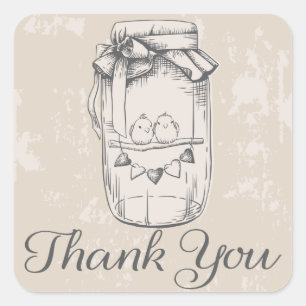 Sticker Carré Merci rustique Mason Coeurs Jar Tan Mariage