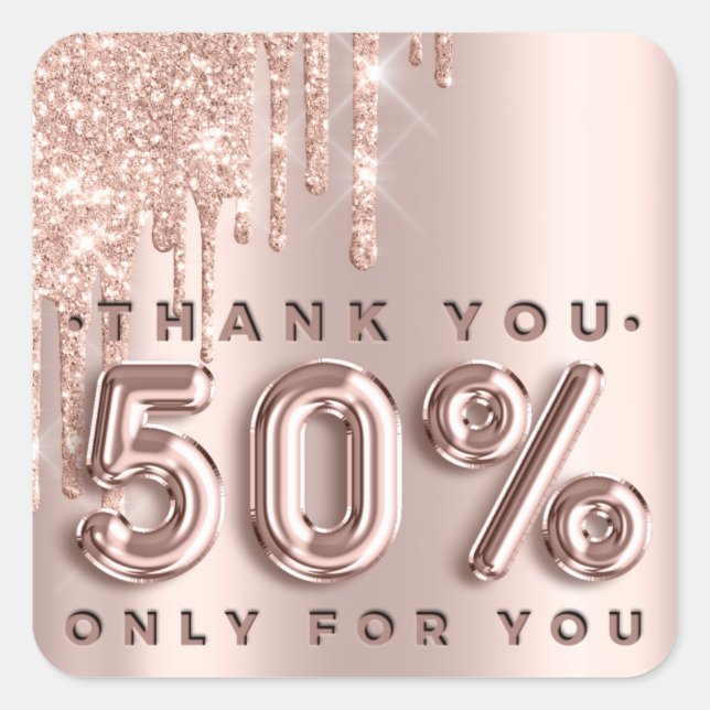Sticker Carré Merci Shopping Rose Drips 50%off Drips (Devant)