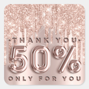 Sticker Carré Merci Shopping Rose Drips 50%Off Promotionnels