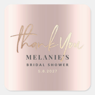 Sticker Carré Merci Sleek Pink 16th Bridal Rose Gold