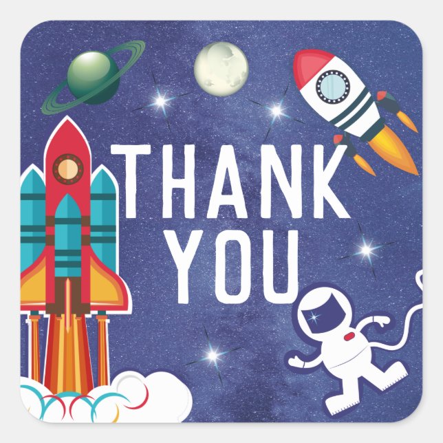 Sticker Carré Merci spatial du navire-fusée Astronaut (Devant)