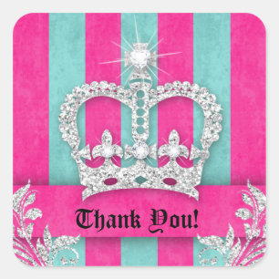 Sticker Carré Merci Stripes Grad Bijoux rose Couronne bleu