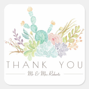 Sticker Carré Merci succulent de l'aquarelle   de bouquet