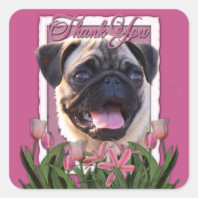Sticker Carré Merci - Tulipes roses - Carlin (Devant)