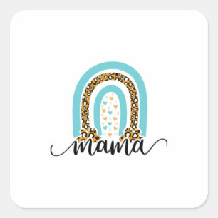 Sticker Carré Mère Cadeau Rainbow Leopard Mama