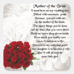 Sticker Carré Mère de la mariée Poème - Roses rouges