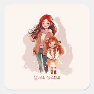 Sticker Carré Mère et fille élégante personnalisée