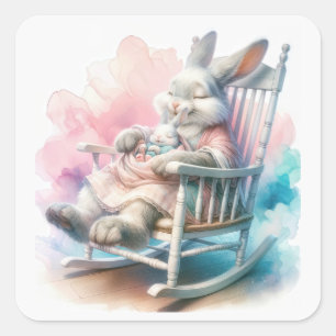Sticker Carré Mère Lapin avec un lapin bébé