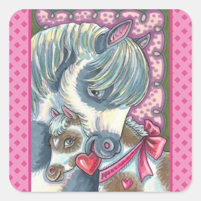 STICKER CARRÉ MÈRE PONY & SA MORTE VALENTINE FILLY, CHEVAL (Devant)