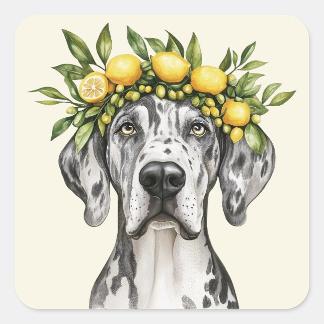 Sticker Carré Merle Great Dane Chien Lemon Crown (Devant)