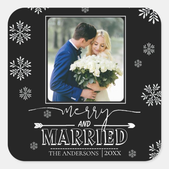 Sticker Carré Merry And Married Typografy First Christmas (Devant)