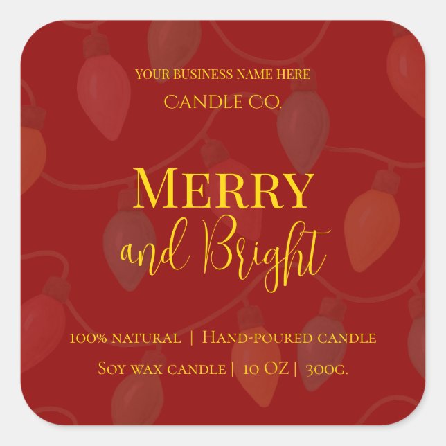 Sticker Carré Merry & Bright Holiday | Editable Christmas Candle (Devant)