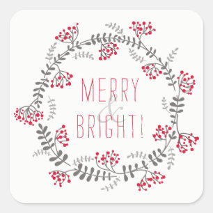 Sticker Carré Merry & Bright Wreath