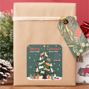 Sticker Carré Merry Catmas: Festive Feline Christmas Tree Design