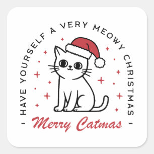 Sticker Carré Merry Catmas méowy chat de Noël