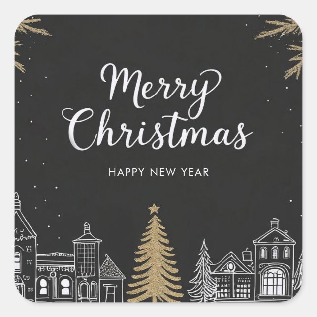 Sticker Carré Merry Christmas Calligraphy Scrip Holiday (Devant)