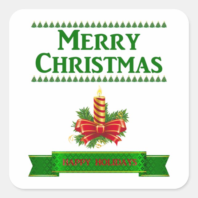 Sticker Carré Merry Christmas Candle (grn/rouge) (Devant)