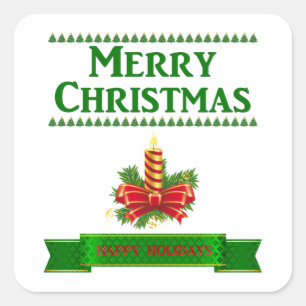 Sticker Carré Merry Christmas Candle (grn/rouge)