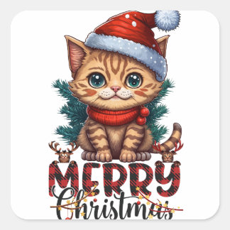 Sticker Carré Merry Christmas Cat 2025
