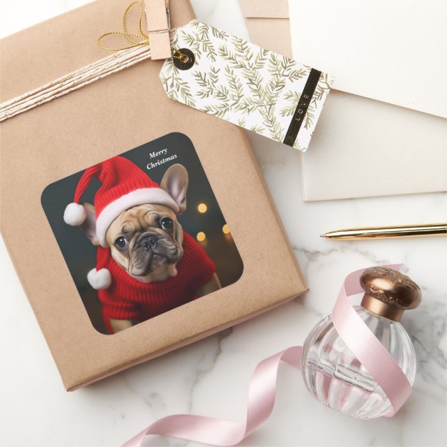 Sticker Carré Merry Christmas French Bulldog (Cadeaux)
