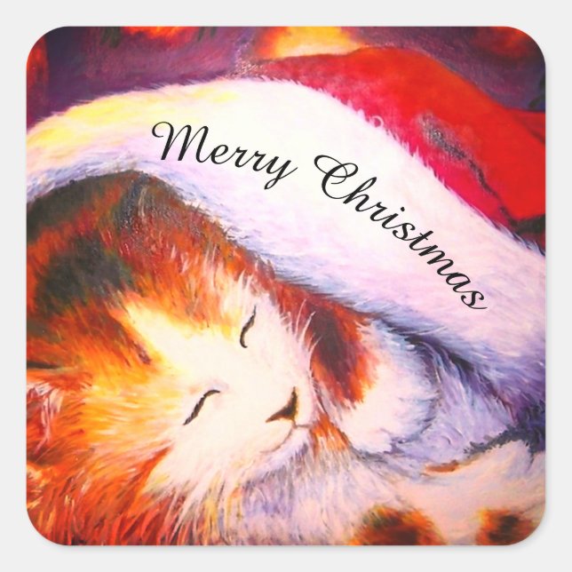 Sticker Carré Merry Christmas somptueux kitty (Devant)