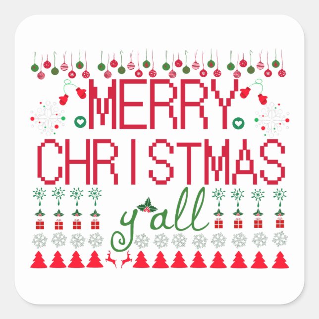 Sticker Carré Merry Christmas Ugly Sweater Knit Pattern (Devant)
