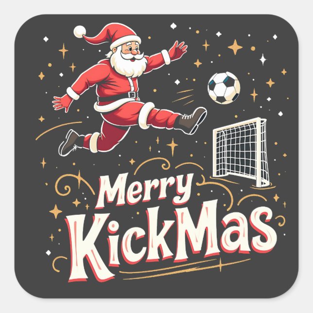 Sticker Carré Merry Kickmas Funny Santa Claus Amateurs de footba (Devant)
