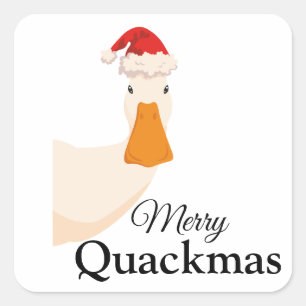 Sticker Carré Merry Quackmas Noël drôle dessin animé Canard