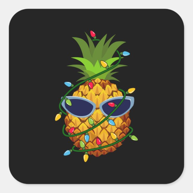 Sticker Carré Merry Xmas Pineapple Christmas Tree Lights (Devant)