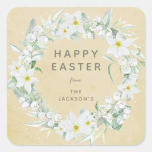 Sticker Carré Message de Pâques Jaune + Graine Florale Blanche