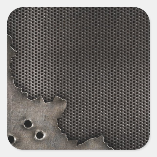 Sticker Carré Metal with bullet holes background (Devant)