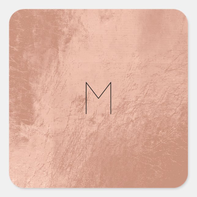 Sticker Carré Métogramme minimal en cuir Rose Gold Blush (Devant)