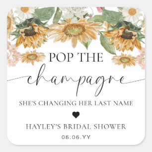 Sticker Carré Mews Sunflower Pop Champagne Enterrement de Vie de