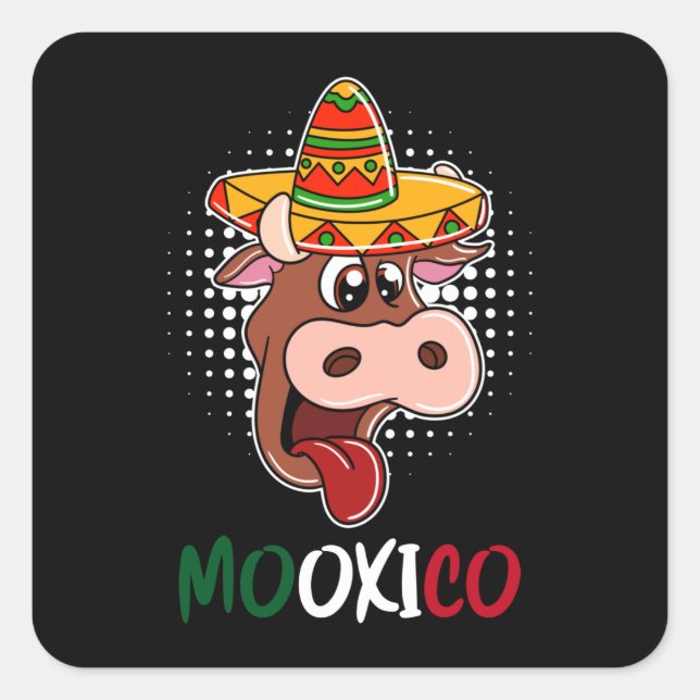 Sticker Carré Mexican Mexico Cow and Sombrero (Devant)