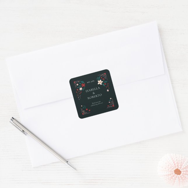 Sticker Carré Mexican Rustic Elegant Christmas Red Wedding (Enveloppe)