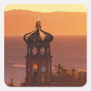 Sticker Carré Mexique, Jalisco, Puerto Vallarta. Tour de l'égli