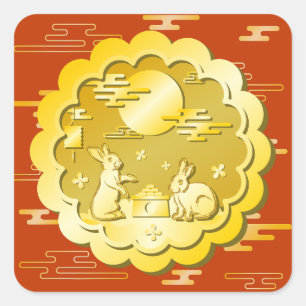 Sticker Carré Mi-automne Festival Gold Mooncake Moon Rabbit