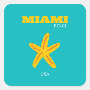 Sticker Carré Miami, Miami Beach, Preppy Room, Art du voyage, Ré