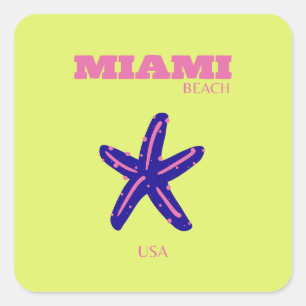 Sticker Carré Miami, Miami Beach, Travel Art, Preppy