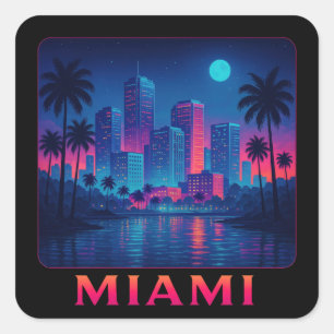 Sticker Carré Miami Moonrise - Ligne d'horizon néon