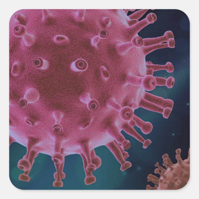 Sticker Carré Microbiologie du virus de Corona (Devant)