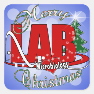 STICKER CARRÉ MICROBIOLOGIE NOËL TECHNOLOGIE LABORATOIRE MÉDICAL