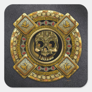 Sticker Carré Mictlantecuhtli - Dieu aztèque de la mort