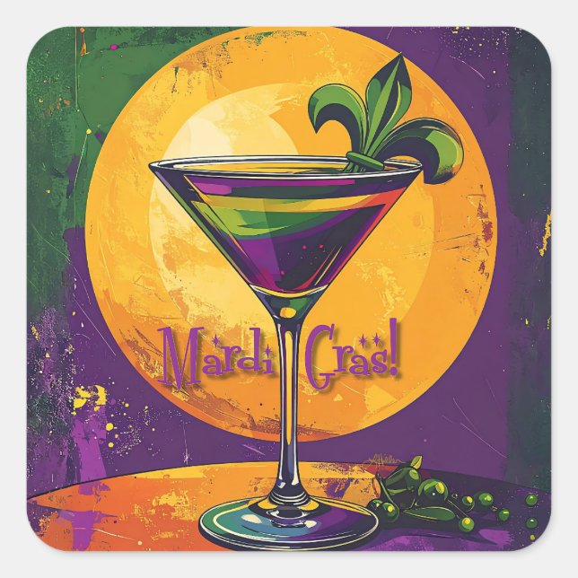 Sticker Carré Mid Century Mardi Gras Sunset Fleur De Lis Martini (Devant)