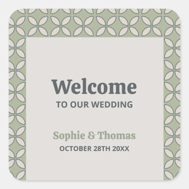 Sticker Carré Mid Century Mod Retro Mariage Olive Green (Devant)