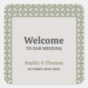 Sticker Carré Mid Century Mod Retro Mariage Olive Green